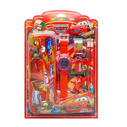Gift set with tin pencil box and kids watch (9912)