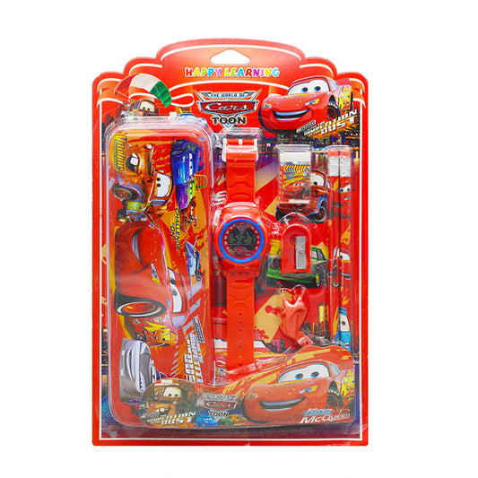 Gift set with tin pencil box and kids watch (9912)