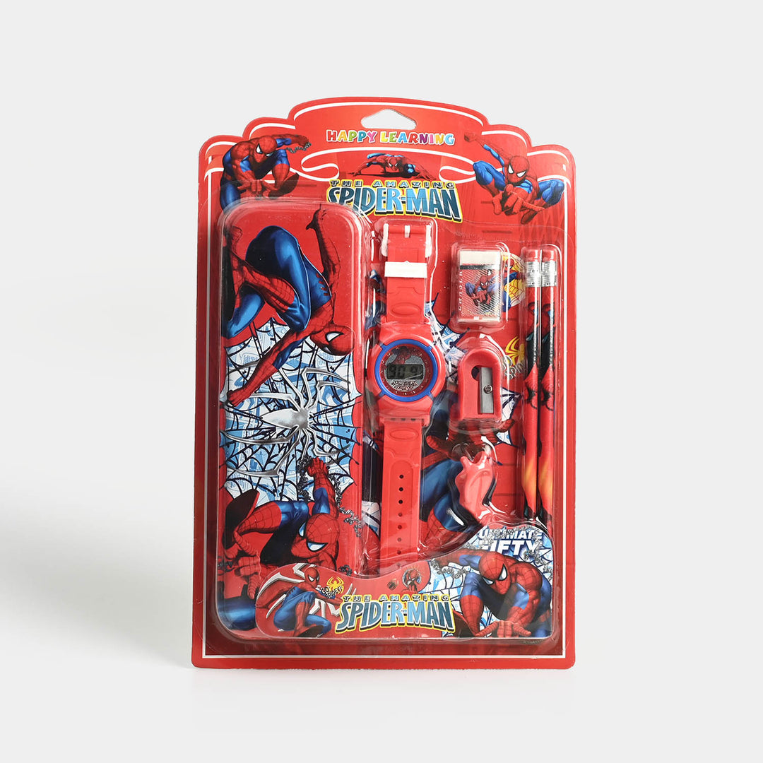 Gift set with tin pencil box and kids watch (9912)