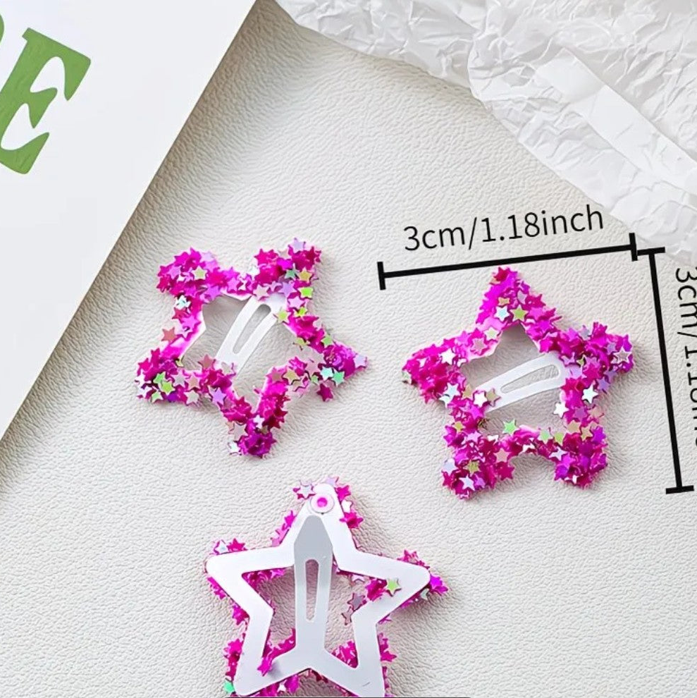 Chunky glitter star hairpins 6 in pack
