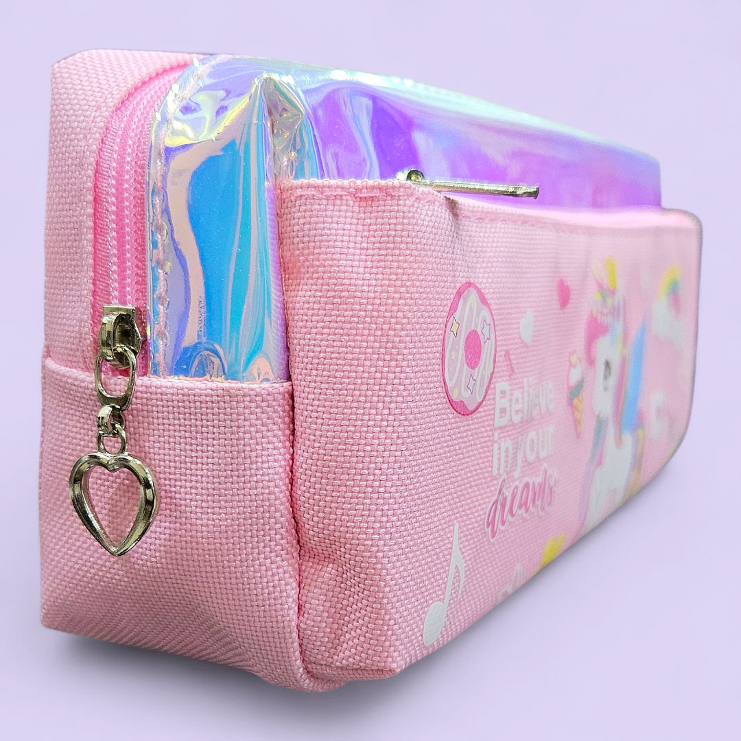 Zipper Fabric Pencil Pouch Unicorn(Geometry Case)# 68116