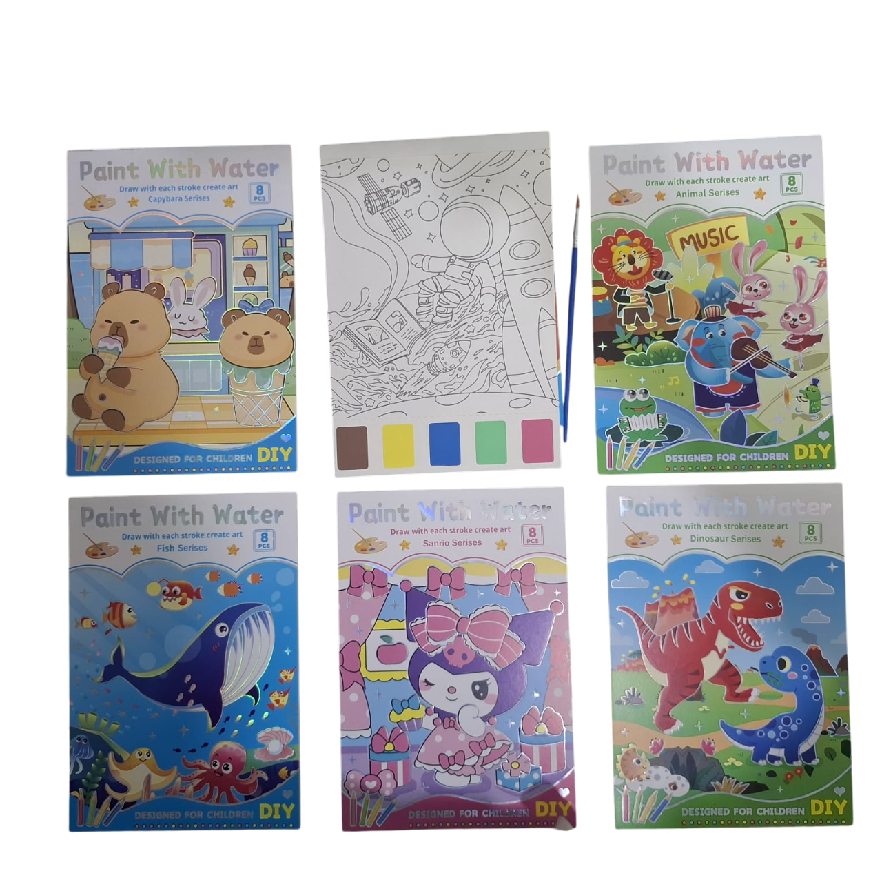 DIY water paint coloring book with brush and detachable pages