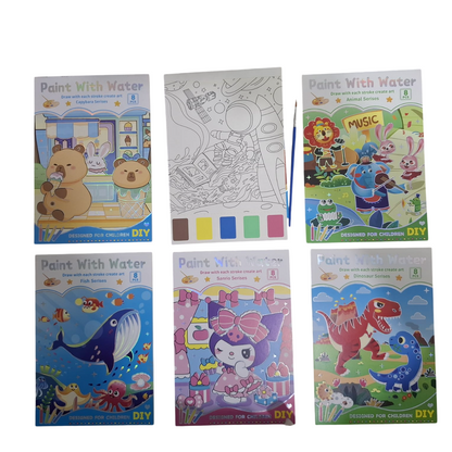 DIY water paint coloring book with brush and detachable pages