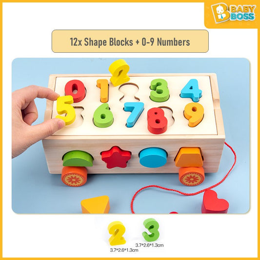 Wooden Car Blocks Shape Digital Montessori Matching Game