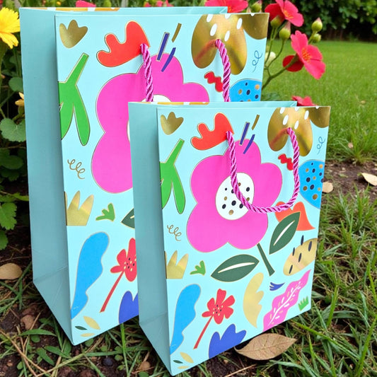 Bold Floral gift bag/ goodie bag(No.1971) golden retro effect
