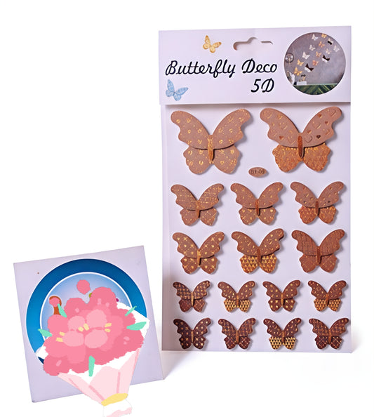 Pack of 16 5D DIY Butterfly GOLDEN Stickers (S1-08)