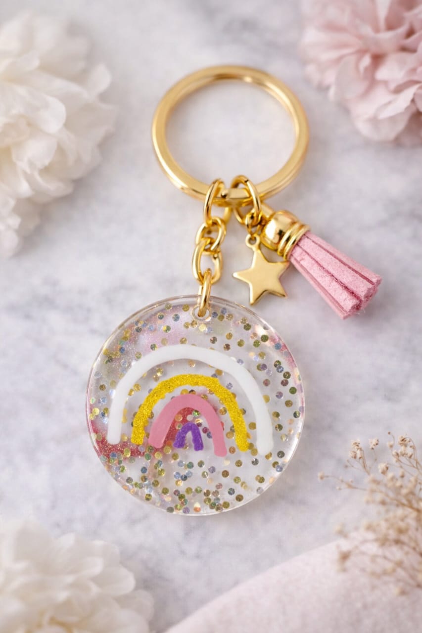 Rainbow keyring resin art handmade with love💓