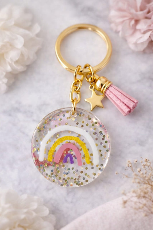 Rainbow keyring resin art handmade with love💓