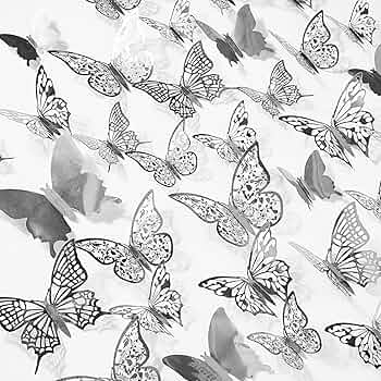 3D SILVER butterfly stickers 12 pieces