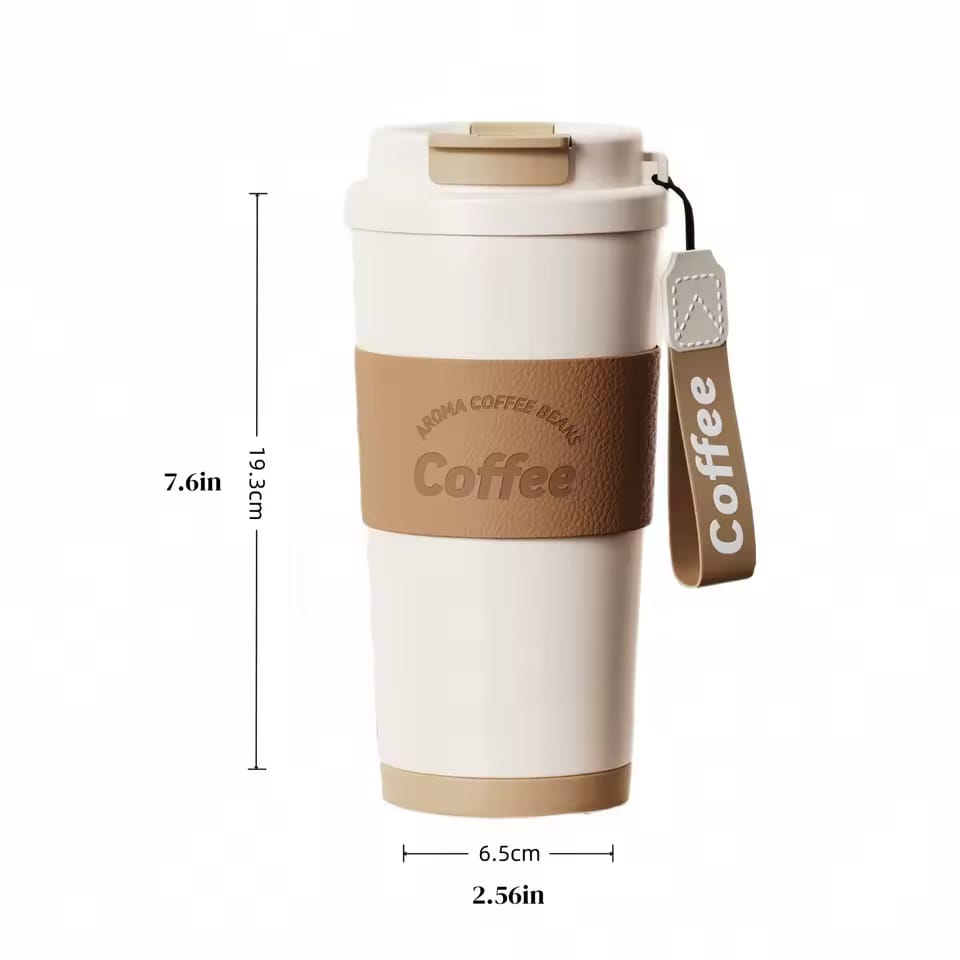 500ml Travel Insulated Vacuum Coffee Tumbler Mug Leather Sleeve Rope Stainless Steel Thermos Cups