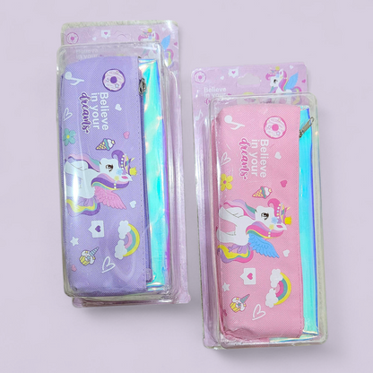 Zipper Fabric Pencil Pouch Unicorn(Geometry Case)# 68116