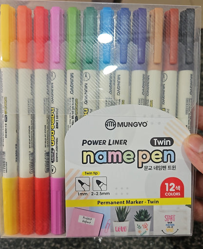 Mungyo Name Pen Permanent Marker Twin Swt of 12. (1mm - 2.25mm)
