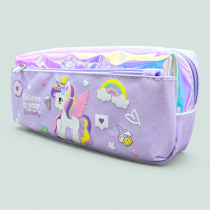 Zipper Fabric Pencil Pouch Unicorn(Geometry Case)# 68116