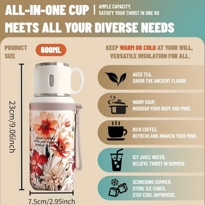 Floral thermos with 7 layer temperature lock technology ft aesthetic steel cup