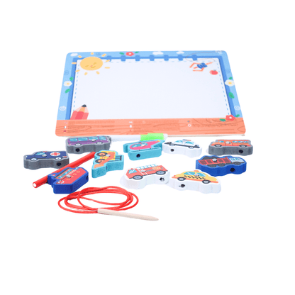 4 in 1 traffic wooden board. Threading, magnetic, sorting, white board