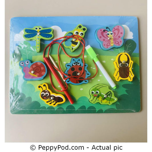 4 in 1 insect wooden board, threading, magnetic, sorting, white board