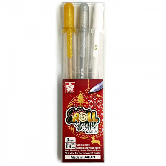 Sakura Gelly Roll Metallic & White 3 Pen Set (Gold, Silver, White)