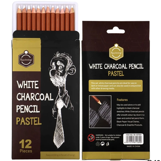 Keep Smiling White Charcoal Pencil Pastel Set Of 12 TB-1070W.